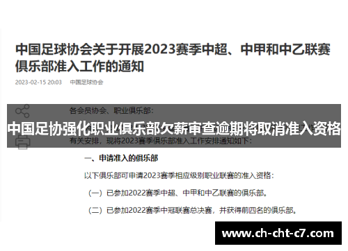 中国足协强化职业俱乐部欠薪审查逾期将取消准入资格 中国足协强化职业俱乐部欠薪审查逾期将取消准入资格